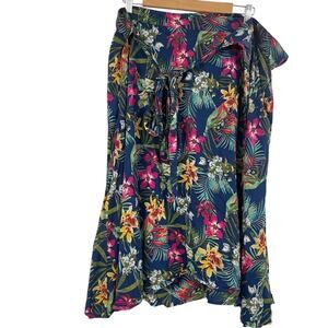 ModCloth Blue Tropical Floral Wrap Style Midi Skirt Womens 3X Bright Beachy